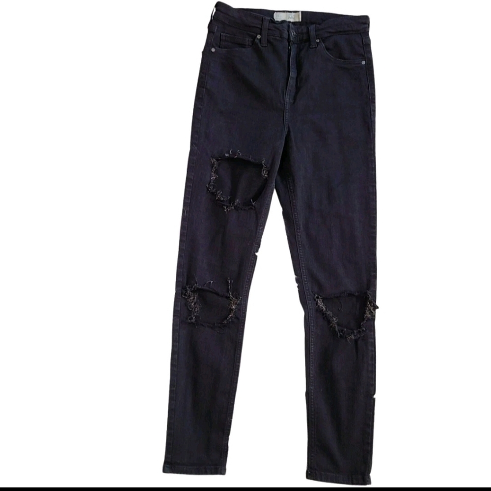 Topshop Moto "Jamie" Black Distressed Skinny Jeans 30x30